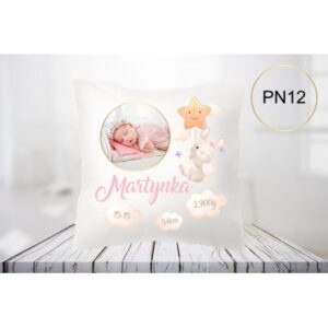 PODUSZKA ZE ZDJĘCIEM METRYCZKA CHRZEST URODZINY